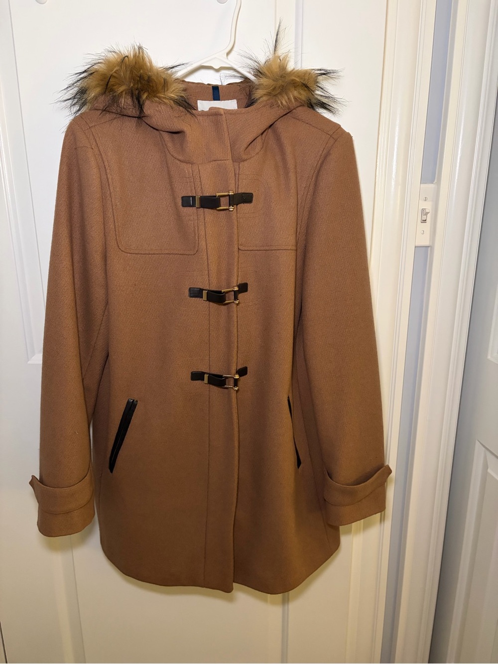 Cole Haan Signature Faux Fur Trim Hooded Toggle Coat